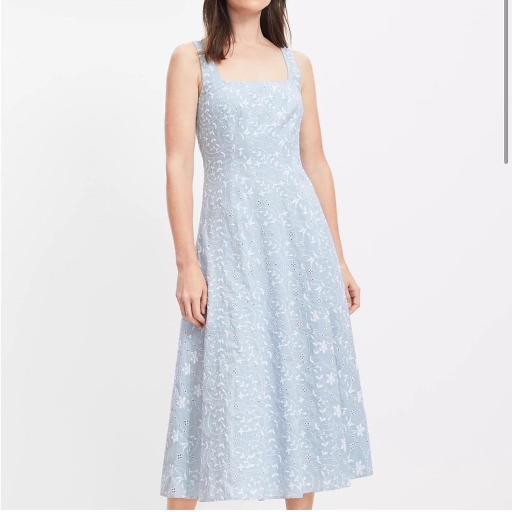 NWOT Loft blue floral embroidered square neck dress - Picture 2 of 5